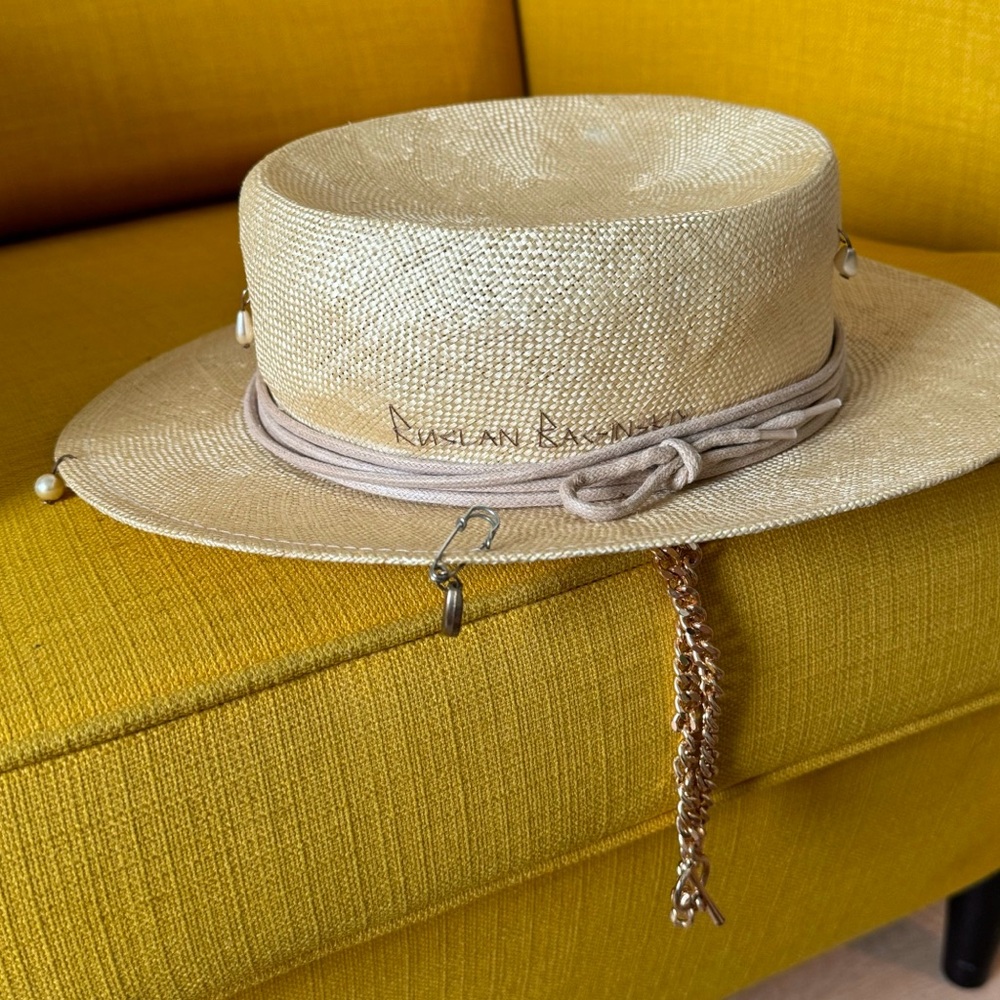 RUSLAN BAGINSKIY Chain Strap Straw Boater Hat / like new